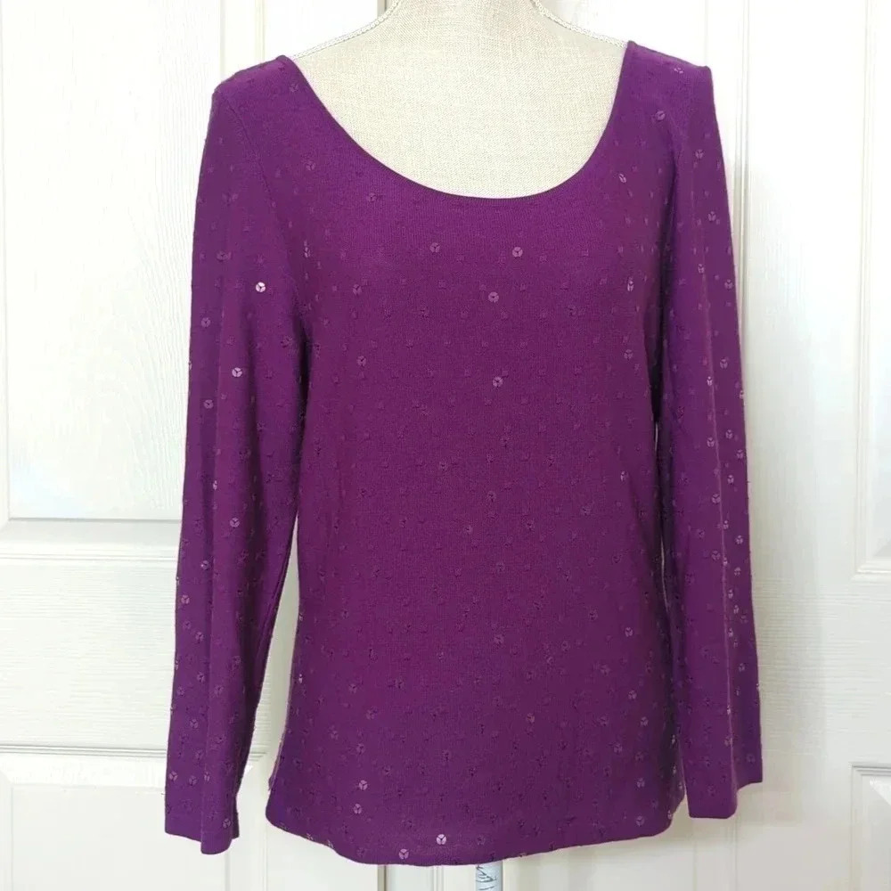 Salvador Ferragamo Sccop neck Sequined Purple Wool Sweater